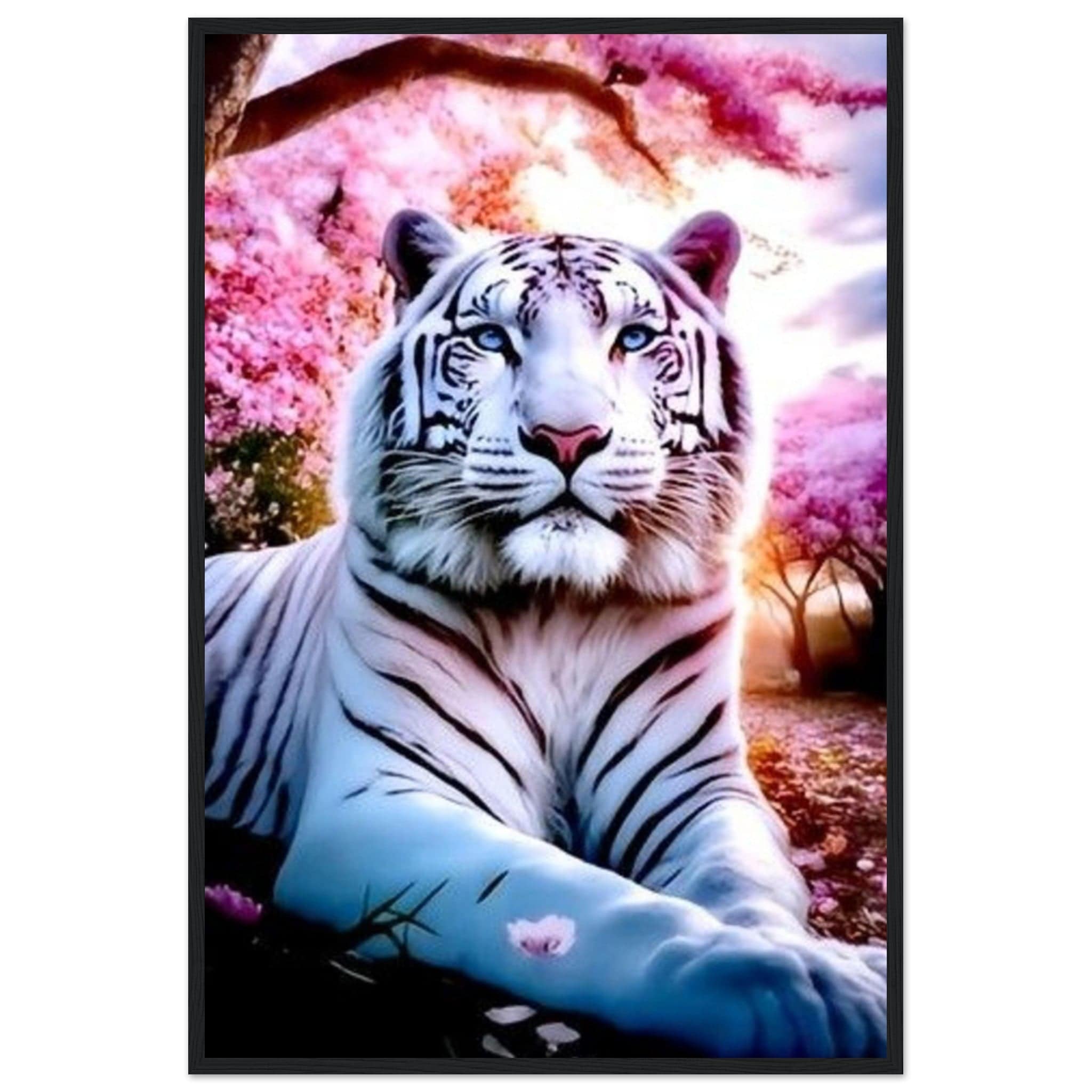 Tableau Tigre Blanc Fleurs De Cerisier - Canvanation