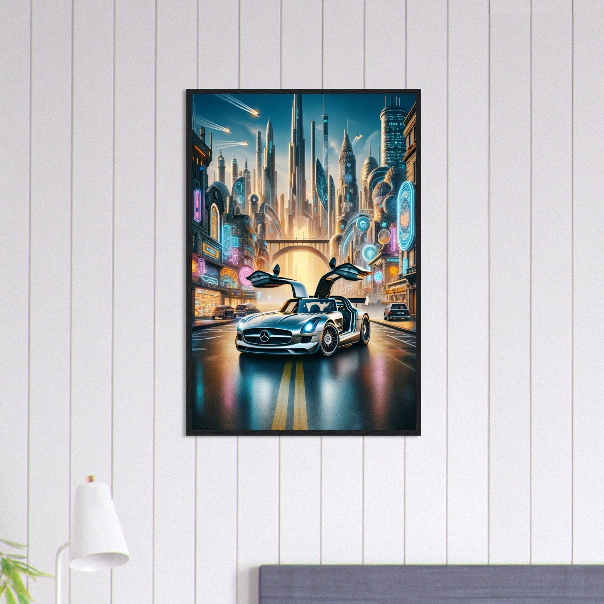 Canvanation Print Material 60x90 cm / 24x36″ Tableau Voiture  Mercedes Sls Amg, Ville Futuriste