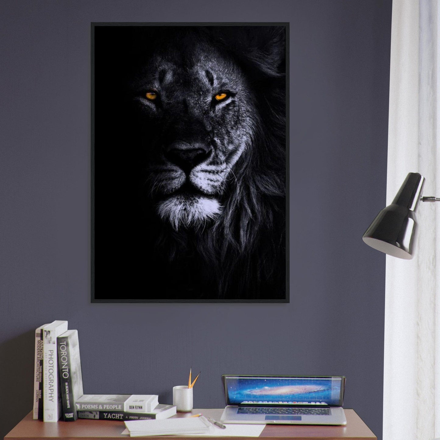 Tableau Lion Feu Bleu Orange