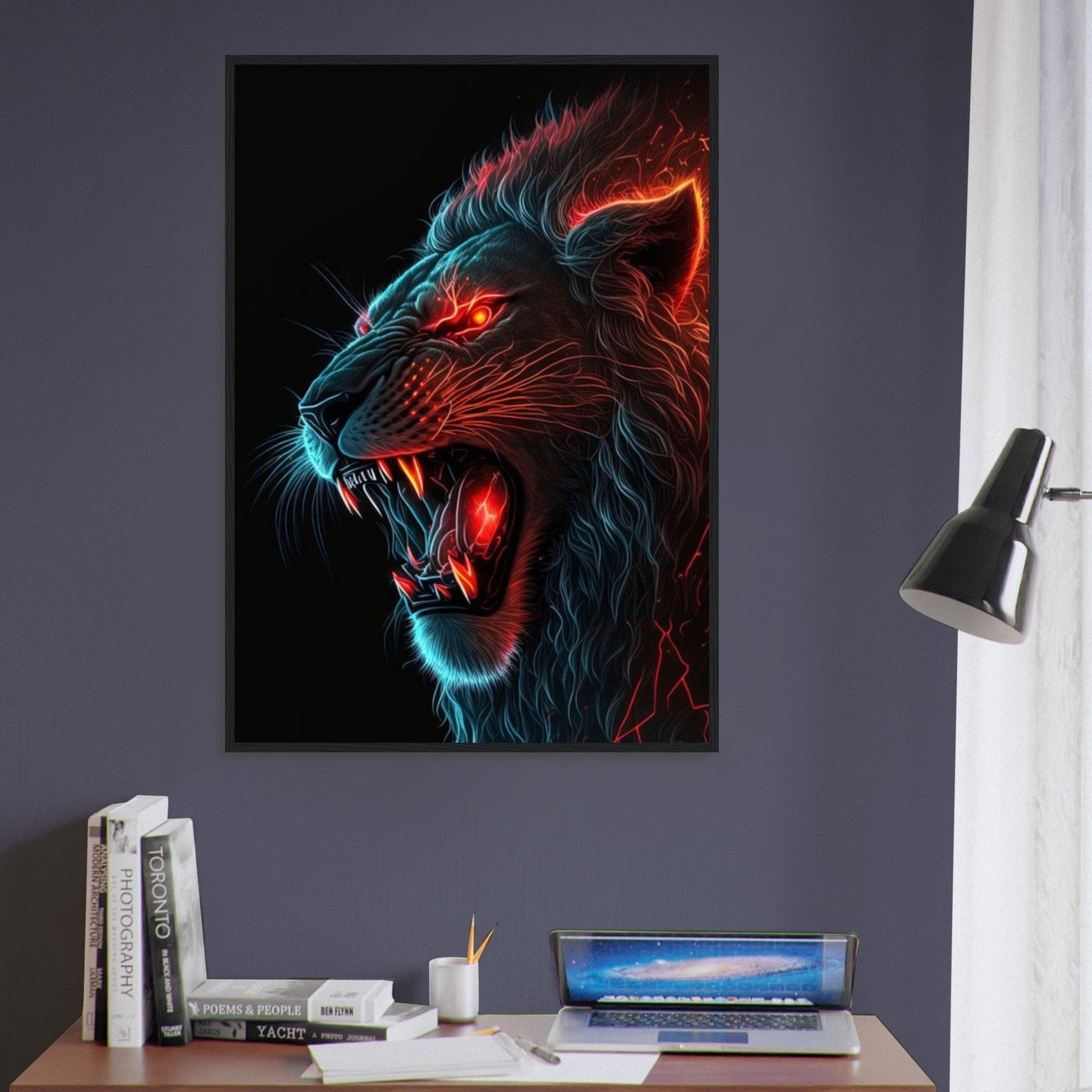 Tableau Lion Feu Bleu Orange