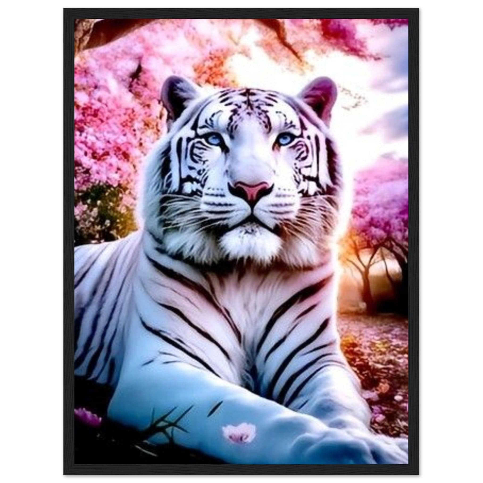 Tableau Tigre Blanc Fleurs De Cerisier - Canvanation