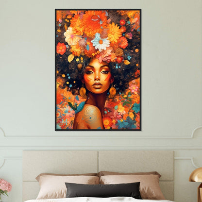 Tableau femme fleurs cheveux