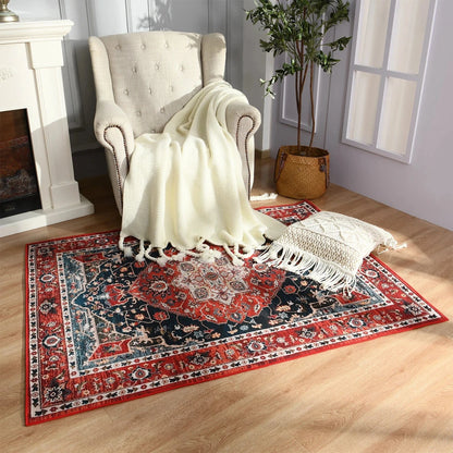 Canvanation Tapis de Salon Perse – Design Tibetan avec Motif Floral Jacquard