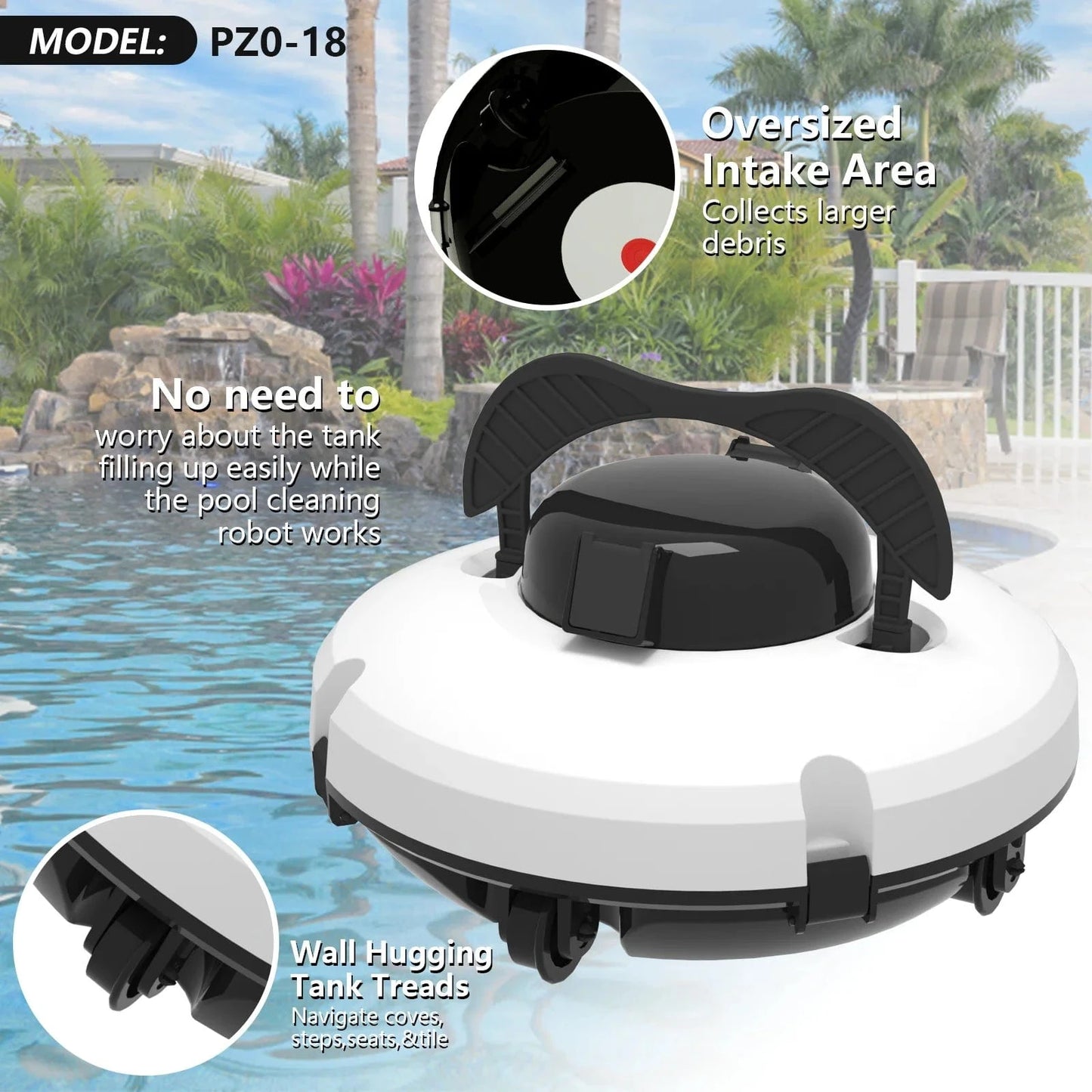 Canvanation Blanc EU Prise / france Robot de Piscine Automatique Sans Fil - Brosse Électrique 5200mAh