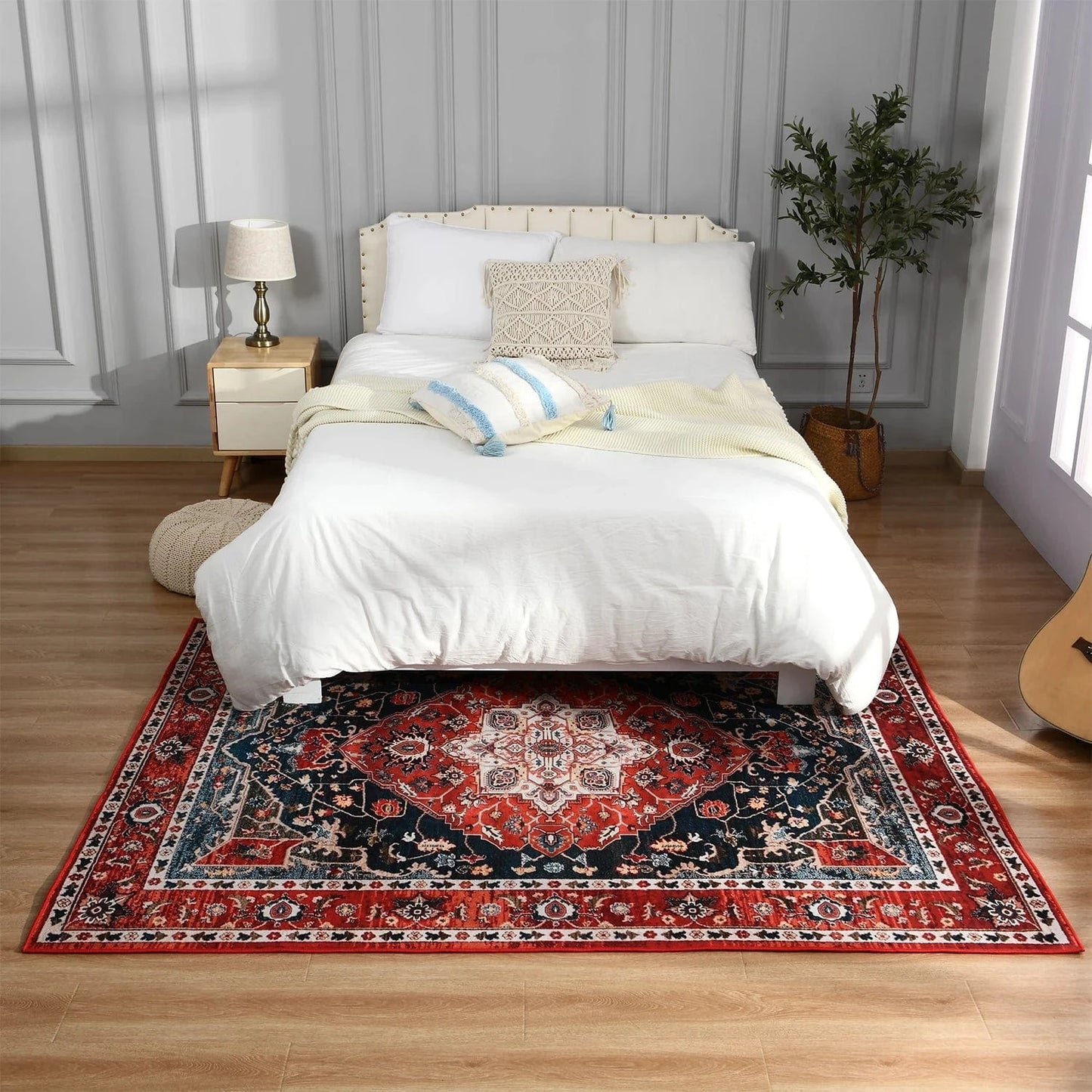 Canvanation Tapis de Salon Perse – Design Tibetan avec Motif Floral Jacquard