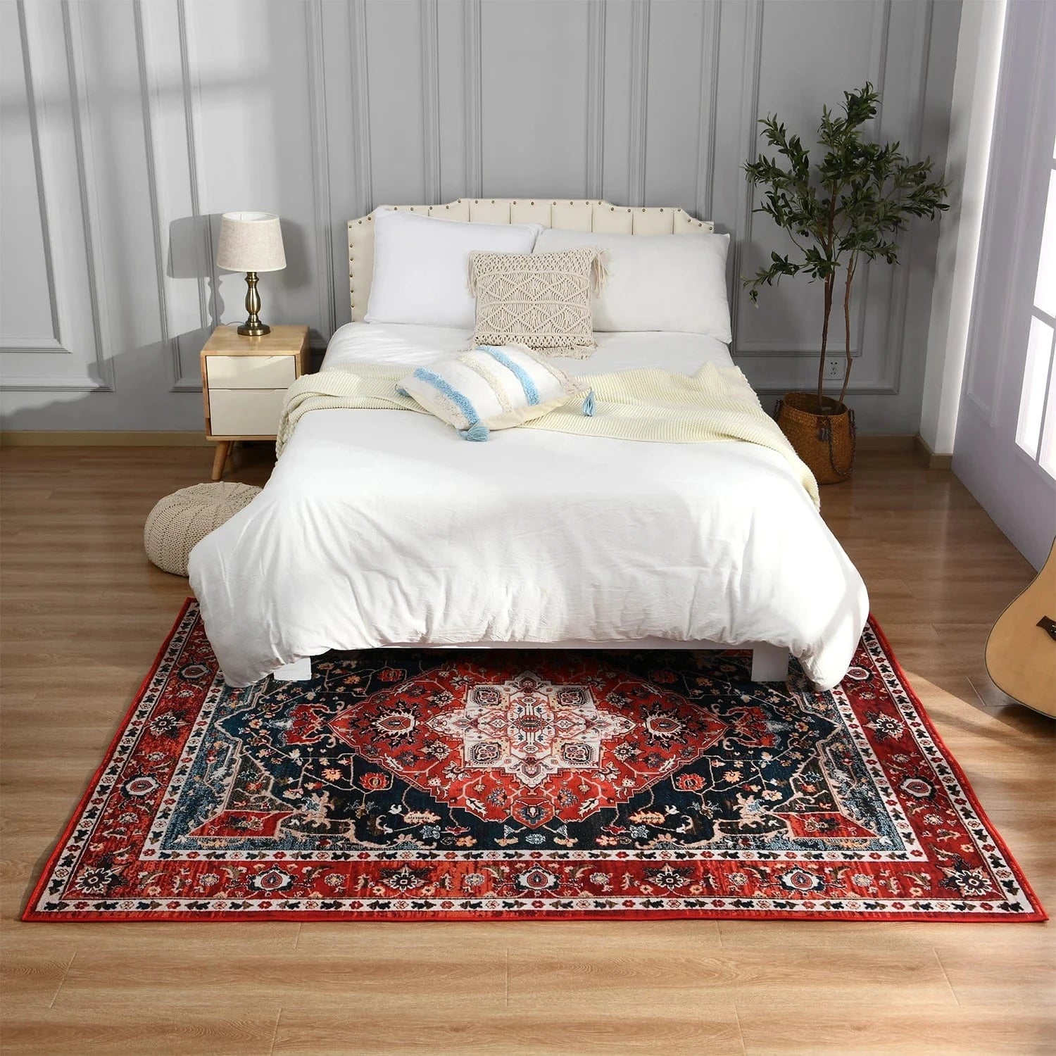 Canvanation Tapis de Salon Perse – Design Tibetan avec Motif Floral Jacquard