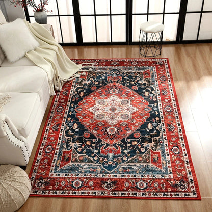 Canvanation Tapis de Salon Perse – Design Tibetan avec Motif Floral Jacquard