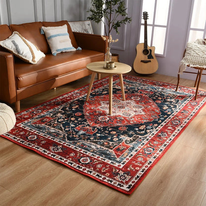 Canvanation Tapis de Salon Perse – Design Tibetan avec Motif Floral Jacquard