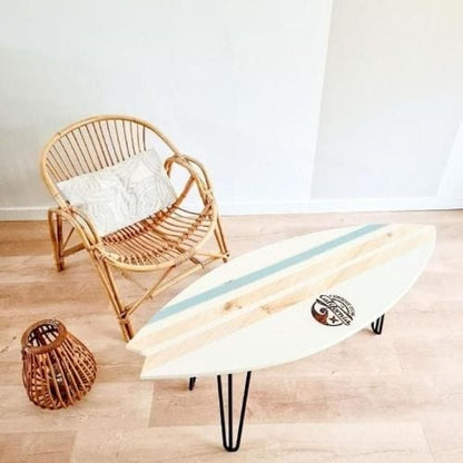 Canvanation Table basse planche de surf en bois fait-main avec pieds épingle