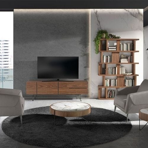 Canvanation Table Basse Ronde Moderne en Marbre et Bois Noyer – Élégance et Design Avant-Gardiste