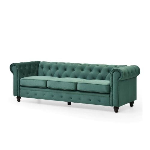 Canvanation Canapé Chesterfield 3 Places en Velours Vert – Élégance et Confort au Rendez-vous