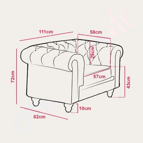 Canvanation Fauteuil Chesterfield en PU Argent – Élégance Britannique et Confort Exceptionnel