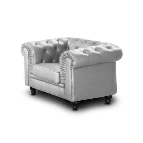 Canvanation Fauteuil Chesterfield en PU Argent – Élégance Britannique et Confort Exceptionnel