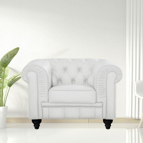 Canvanation Fauteuil Chesterfield Blanc – Élégance Classique et Intemporelle