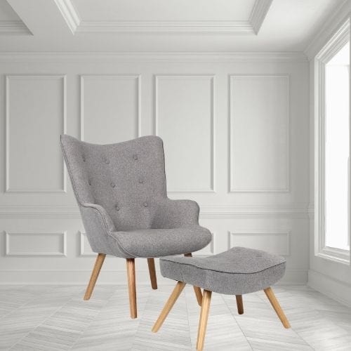 Canvanation Fauteuil et Pouf Gris Clair – Duo Scandinave Confortable et Élégant