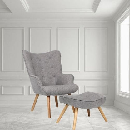 Canvanation Fauteuil et Pouf Gris Clair – Duo Scandinave Confortable et Élégant