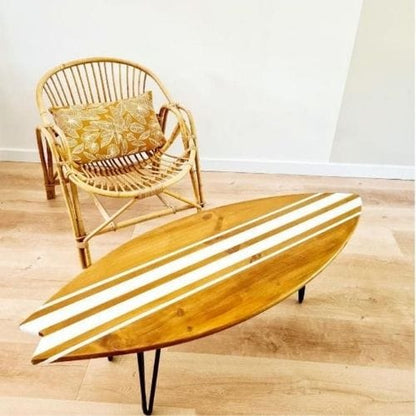 Canvanation Table Basse Planche de Surf Fish en Bois Fait-Main avec Pieds Épingle