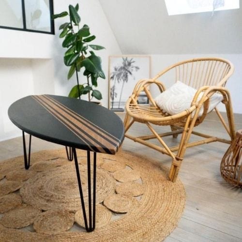 Canvanation Table Basse Inspiration Océan en Bois Fait-Main avec Pieds Épingle Noir