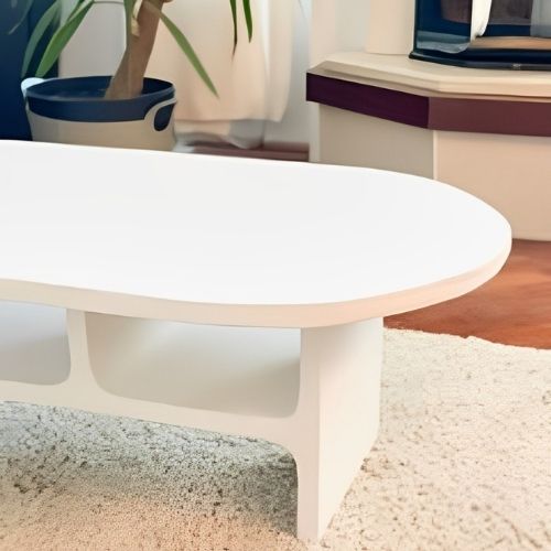 Table Basse en Béton Blanc avec Rangements Intégrés et Design Épuré