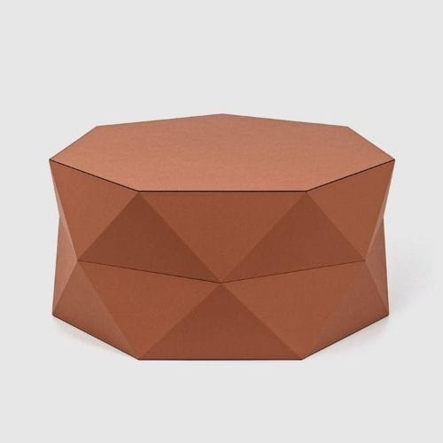 Canvanation Table d'Appoint en Bois et Cuir Recyclé : Design Géométrique et Élégance par Pinetti