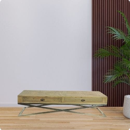 Canvanation Table Basse Industrielle en Bois Recyclé et Fer avec Rangement Pratique