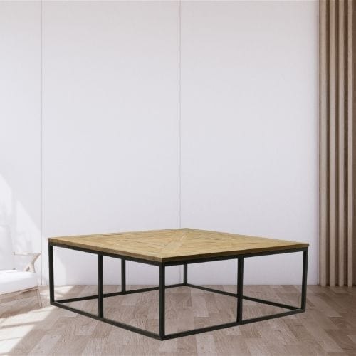 Canvanation Table Basse Industrielle en Bois Recyclé et Acier : Style Loft et Vintage