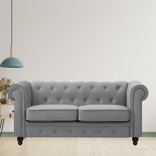 Canapé Chesterfield Confortable 2 places en Velours Argent