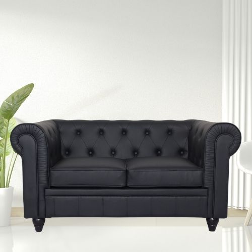 Canapé Chesterfield Confortable 2 places en PU Noir