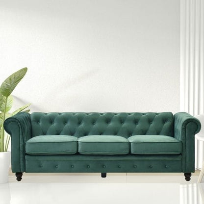 Canvanation Canapé Chesterfield 3 Places en Velours Vert – Élégance et Confort au Rendez-vous