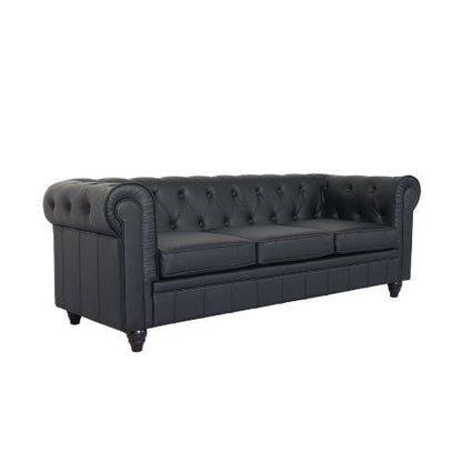 Canvanation Canapé Chesterfield 3 Places en PU Noir – Élégance et Confort au Rendez-vous