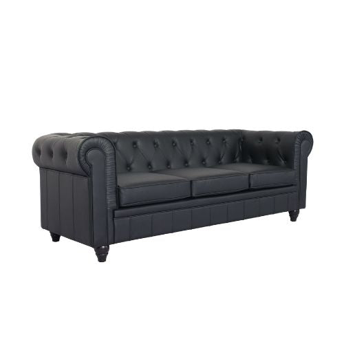 Canapé Chesterfield 3 Places en PU Noir – Élégance et Confort au Rendez-vous