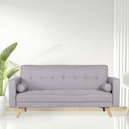 Canapé Convertible Scandinave en Velours Gris Clair – Élégance et Confort
