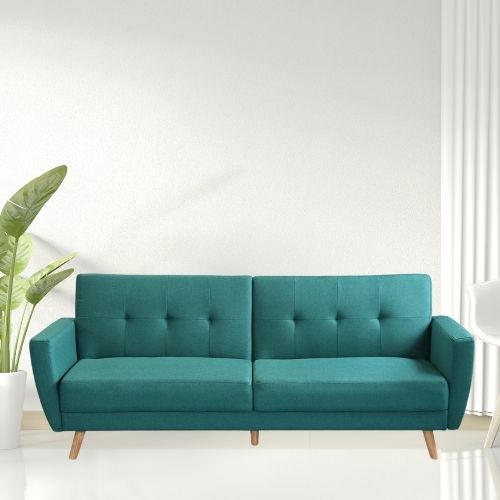 Canapé Clic-Clac Convertible en Tissu Bleu Vert – Style Scandinave et Confort