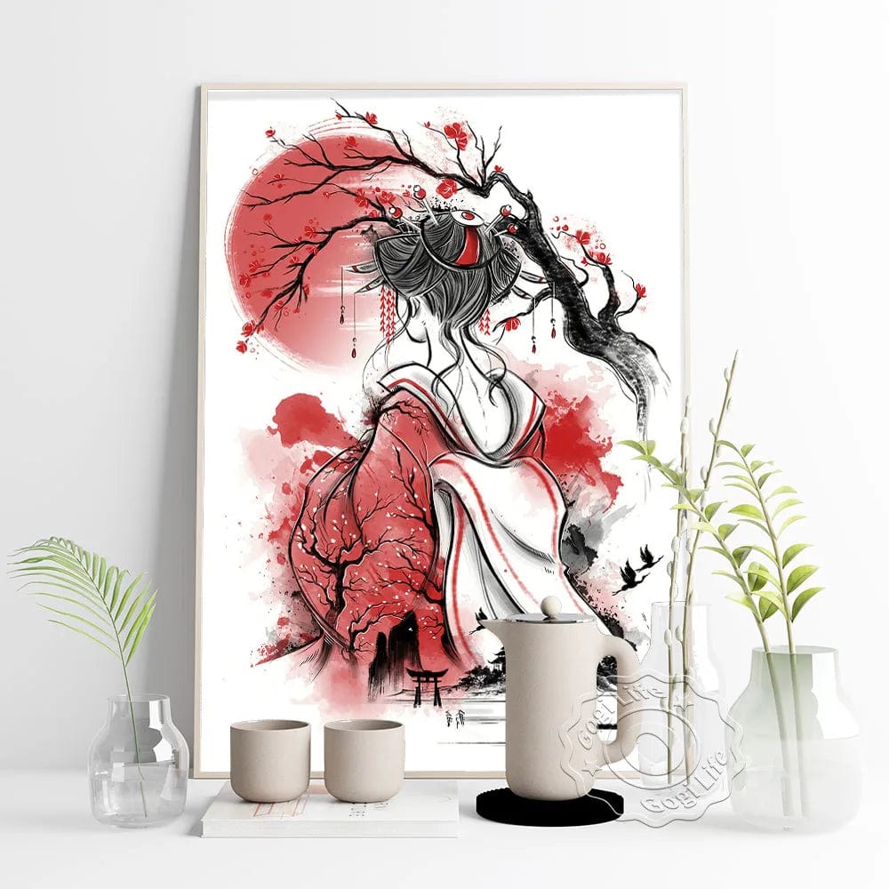 Affiche Japonaise Rouge Noir Vintage Canvanation