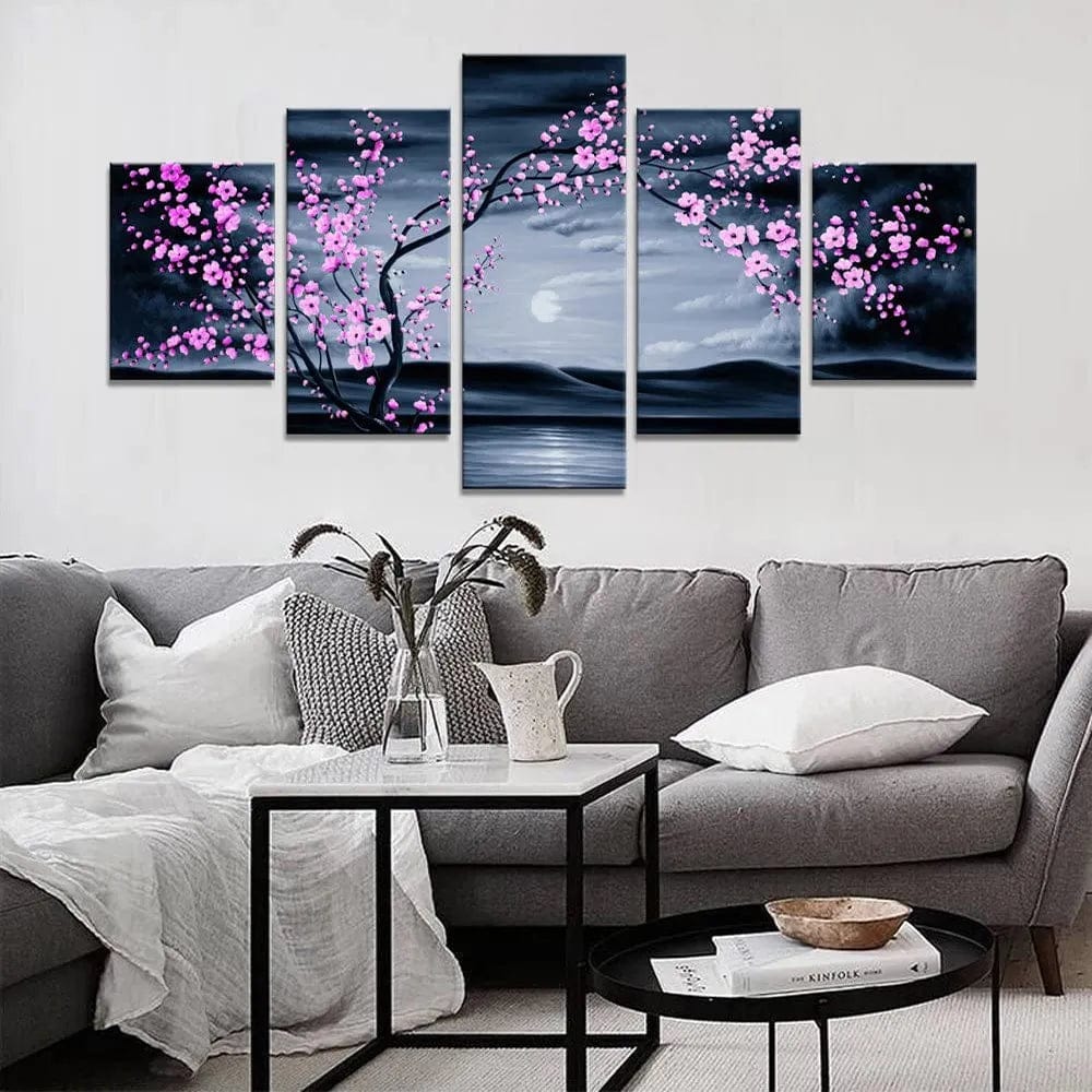 Affiche Japonaise En Toile 5 Pièces Peintures Sakura