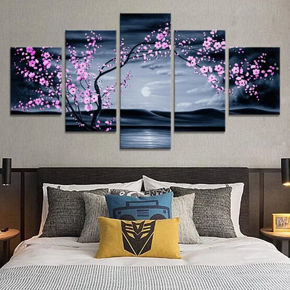 Affiche Japonaise En Toile 5 Pièces Peintures Sakura Canvanation