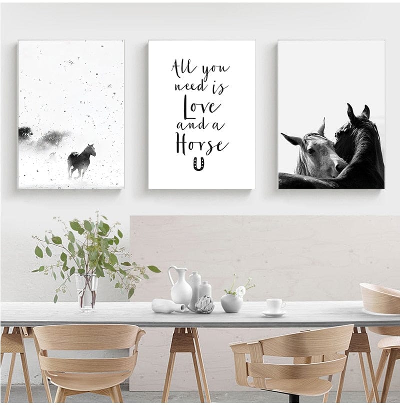 Tableau Chevaux Couple Noir Et Blanc - Canvanation