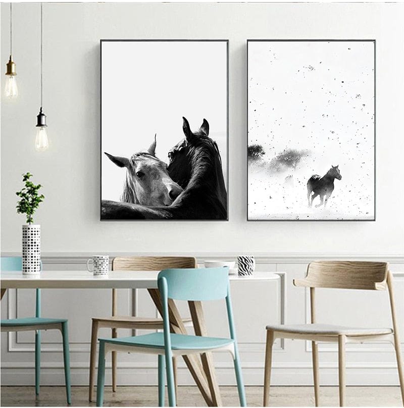 Tableau Chevaux Couple Noir Et Blanc - Canvanation