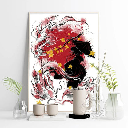 Affiche Japonaise Rouge Noir Vintage Canvanation