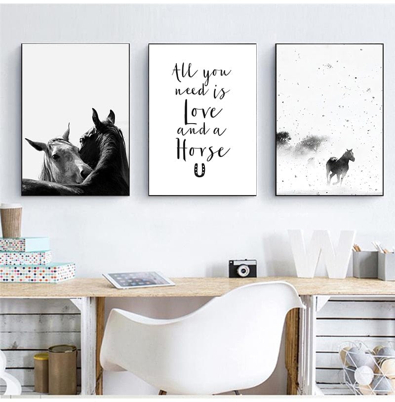 Tableau Chevaux Couple Noir Et Blanc - Canvanation