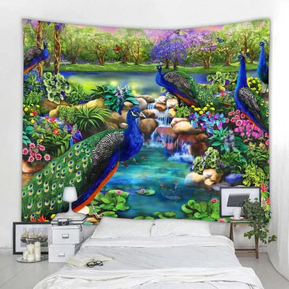 Canvanation Tapisserie d'art Jungle Oiseau Scène Psychédélique