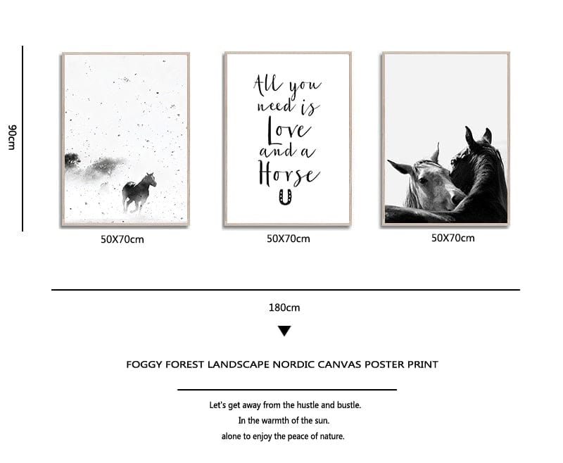 Canvanation Affiche Chevaux Couple Noir Et Blanc