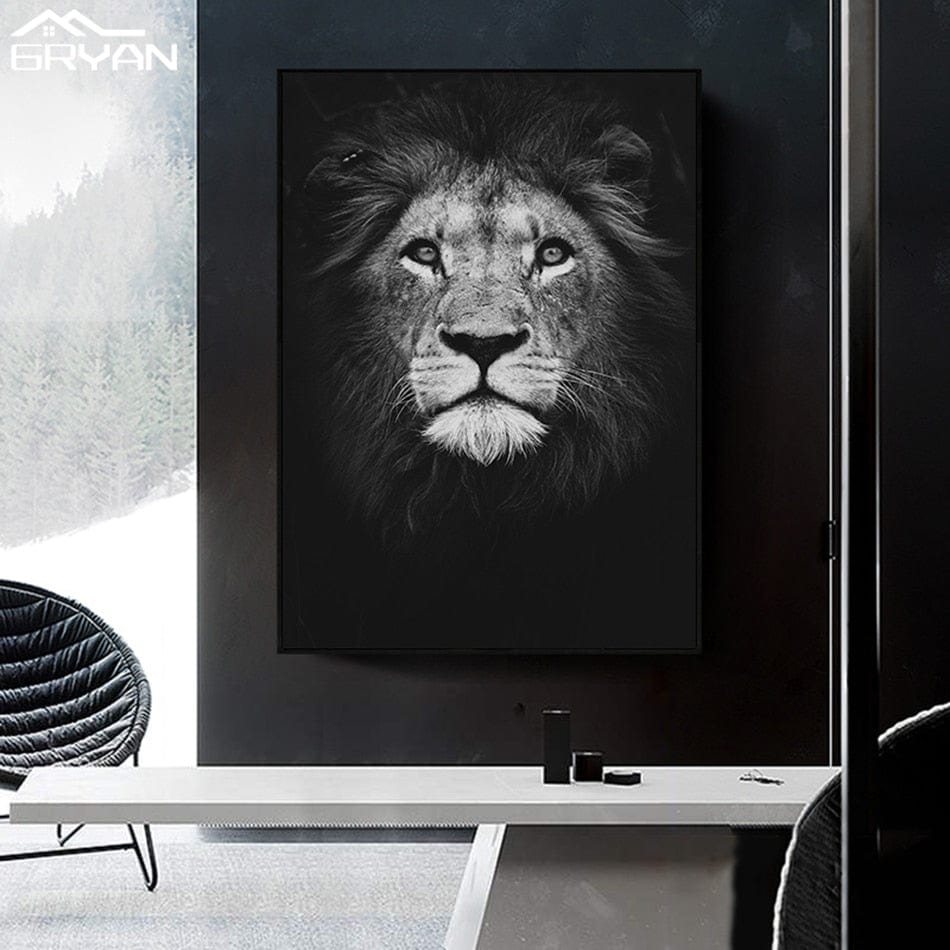 Toile Lion Noir Et Blanc - Canvanation