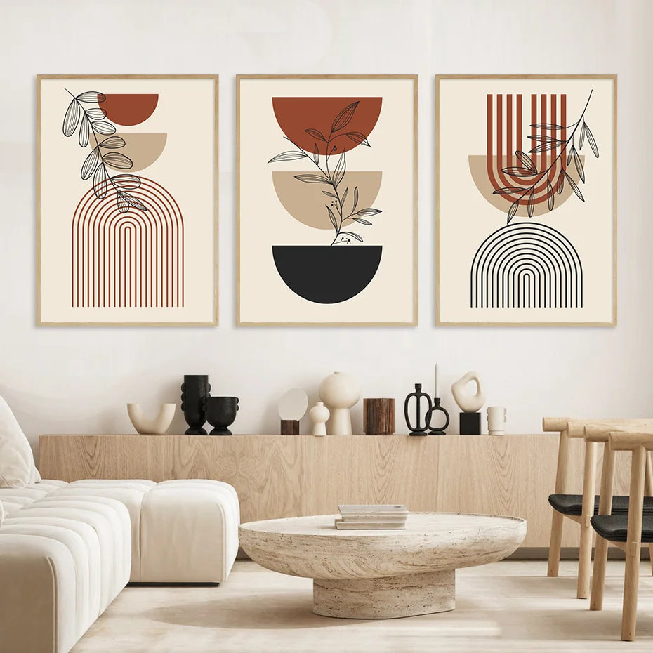 Affiche 3pcs Moderne Abstrait Plantes Vertes