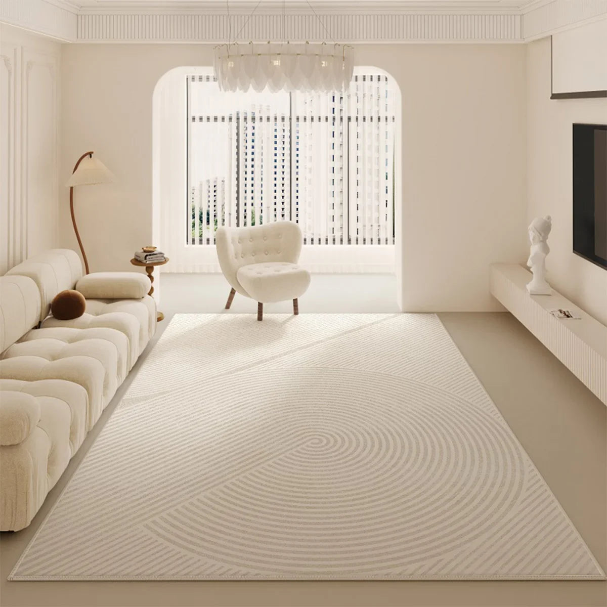 Grand Tapis Rond Beige Salon