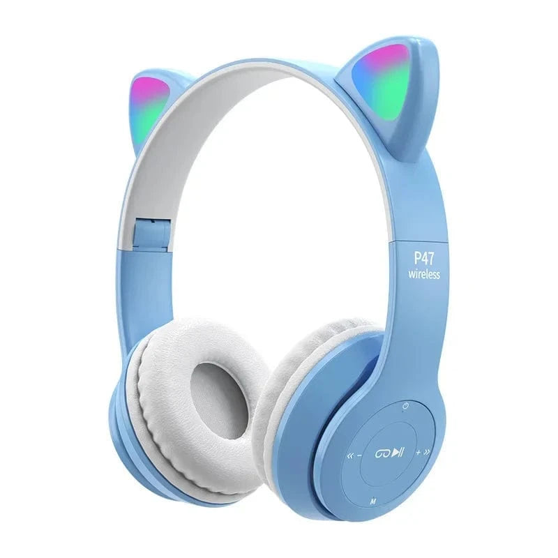 Canvanation Bleu Gris Casque Sans Fil Oreilles de Chat LED