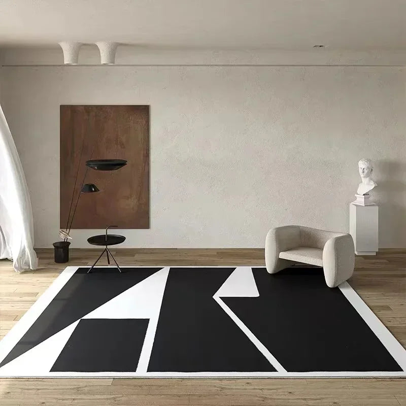 Tapis De Chambre - Noir Et Blanc Géométrique