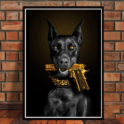 Canvanation Affiche Doberman Fusil Or