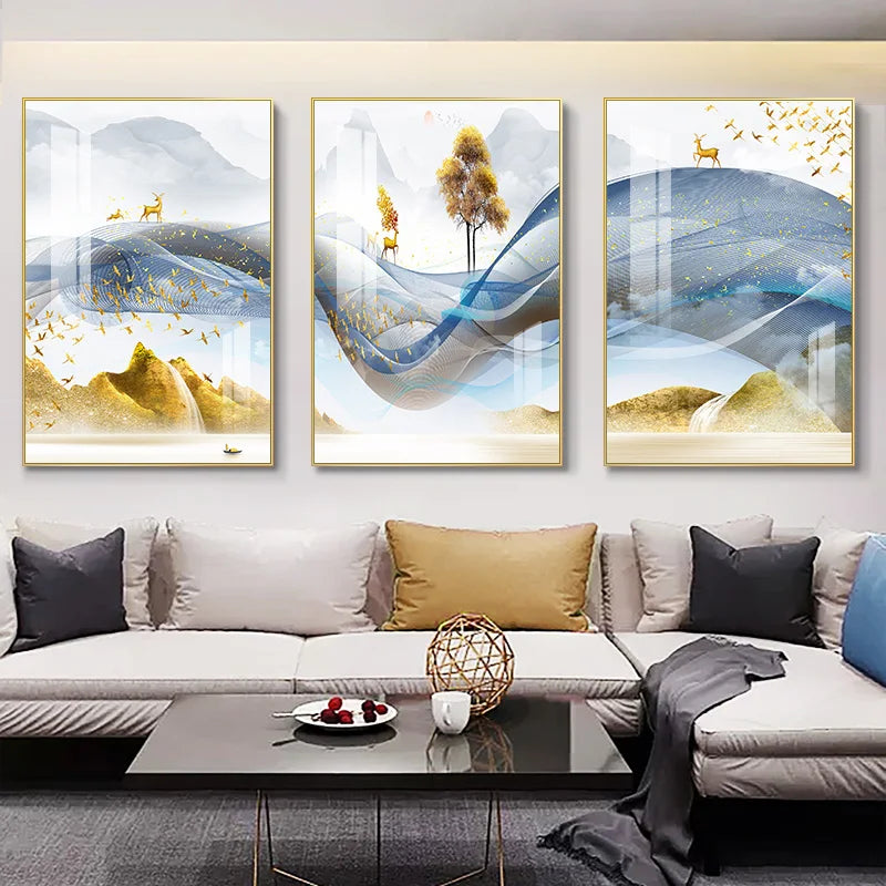 Affiche 3 Pièces Abstrait Luxe