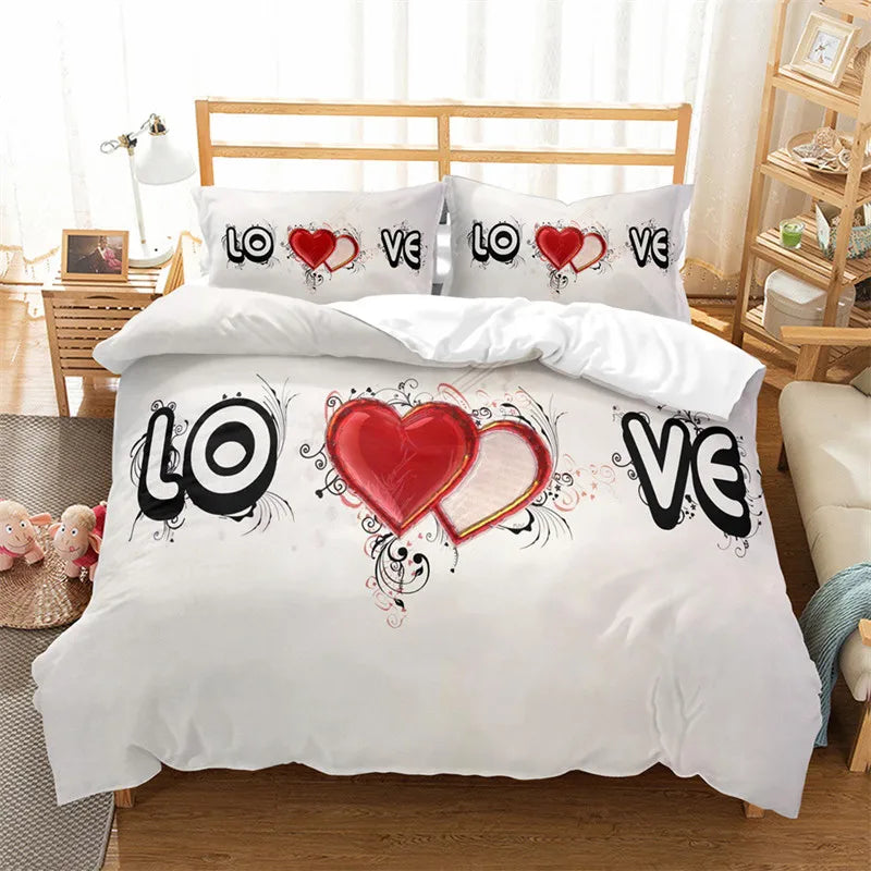 Housse De Couette + Taies D'Oreillers - 3D Coeur